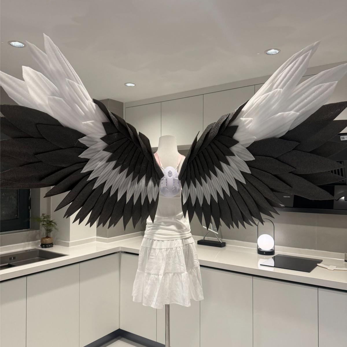 Black and white classic angel wings with dark centers