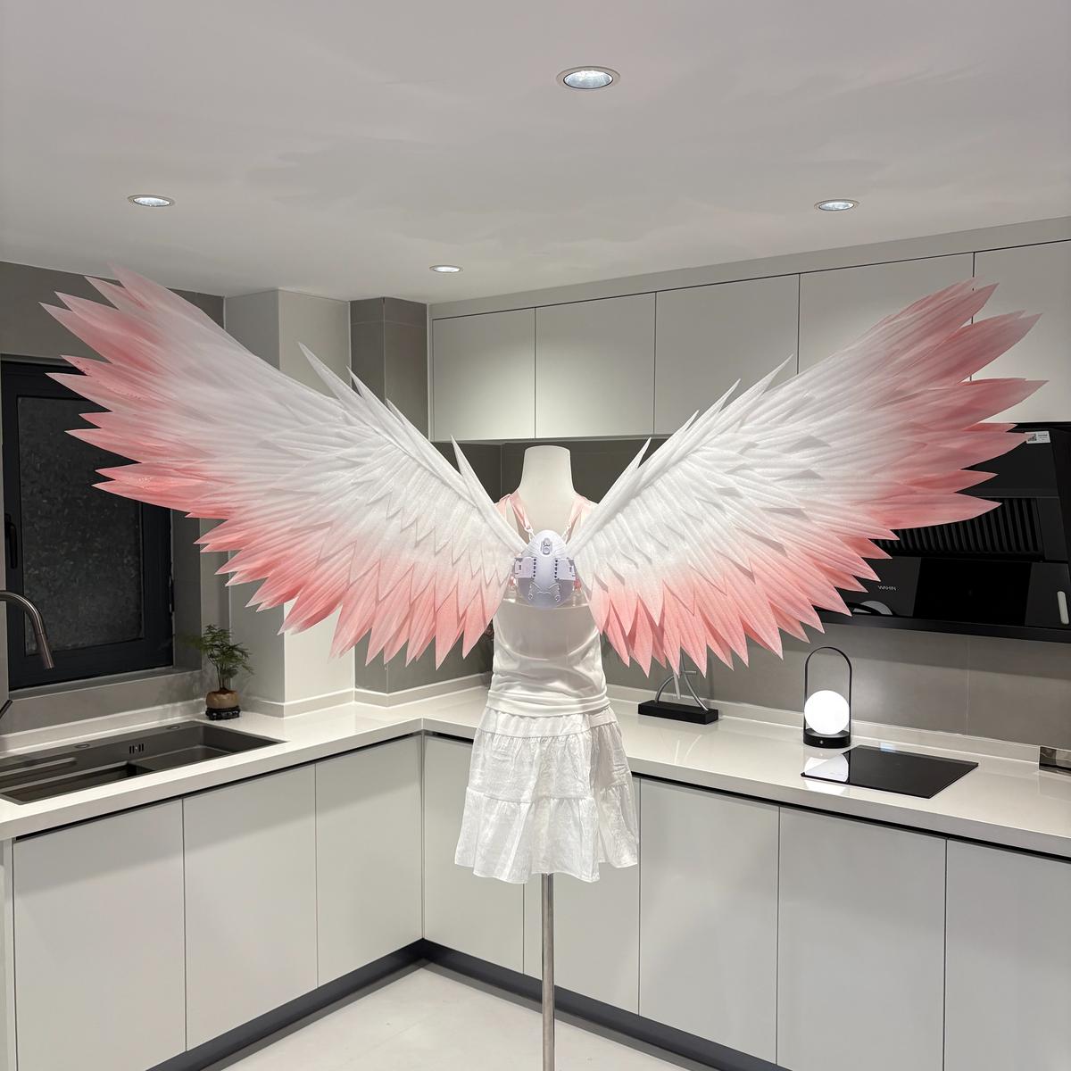 White classic angel wings with pink tips