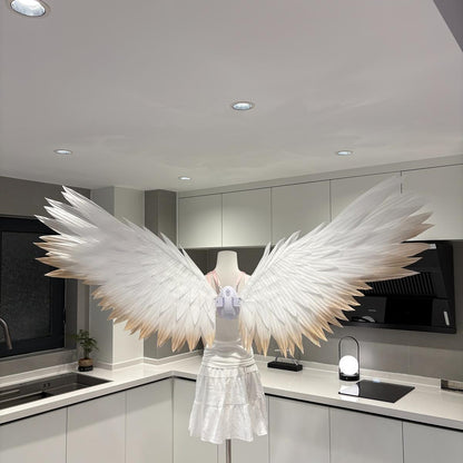 White classic angel wings with gold-colored edges