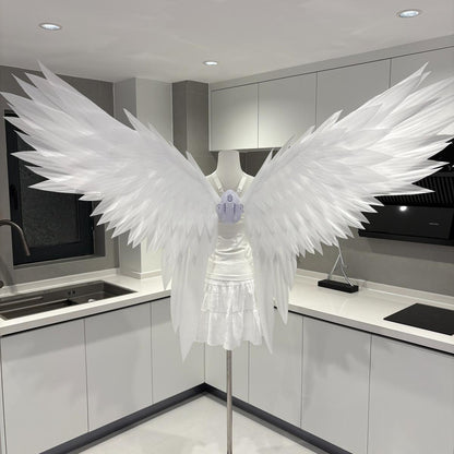 White swallowtail motorized angel wings with long lower tips