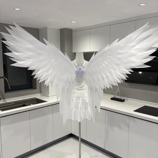 White swallowtail motorized angel wings with long lower tips